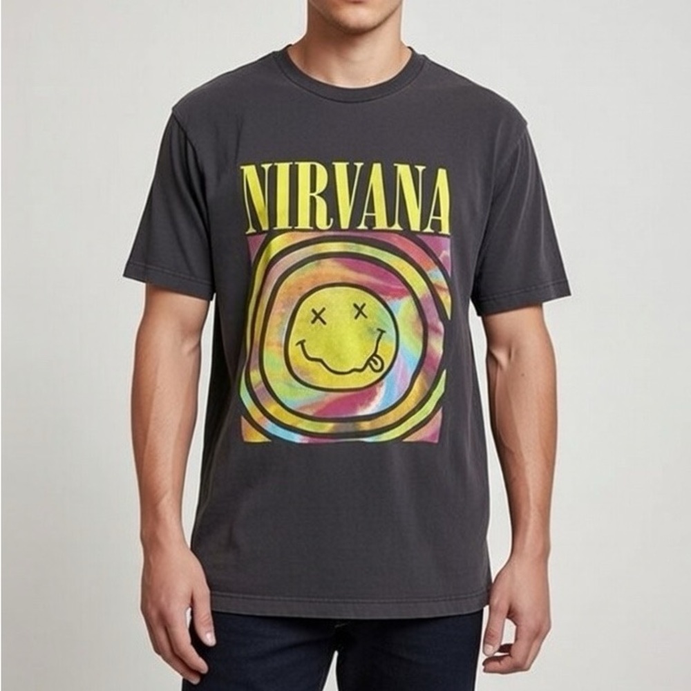 Nirvana Official Rainbow Smiley Face Retro Reprint New Tee Size Large
